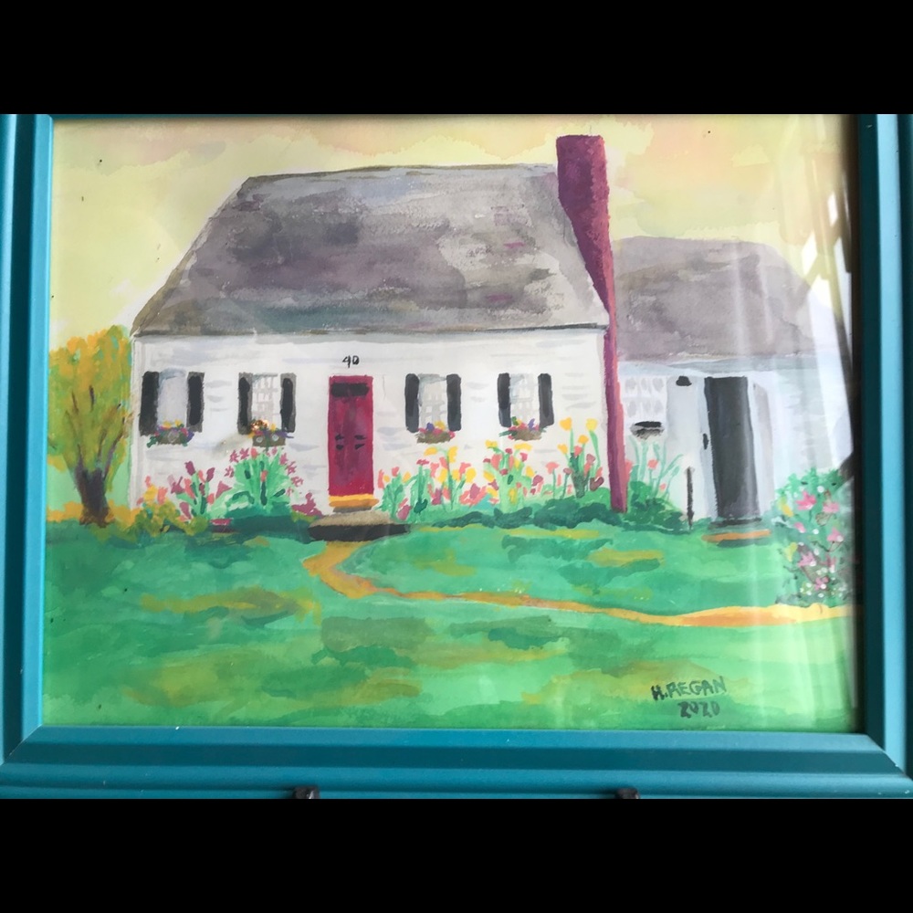 Original Watercolor Cottage Print Framed by Artist